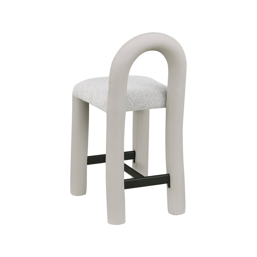 Amari Taupe Vegan Leather and Boucle Fabric Stool. Picture 6