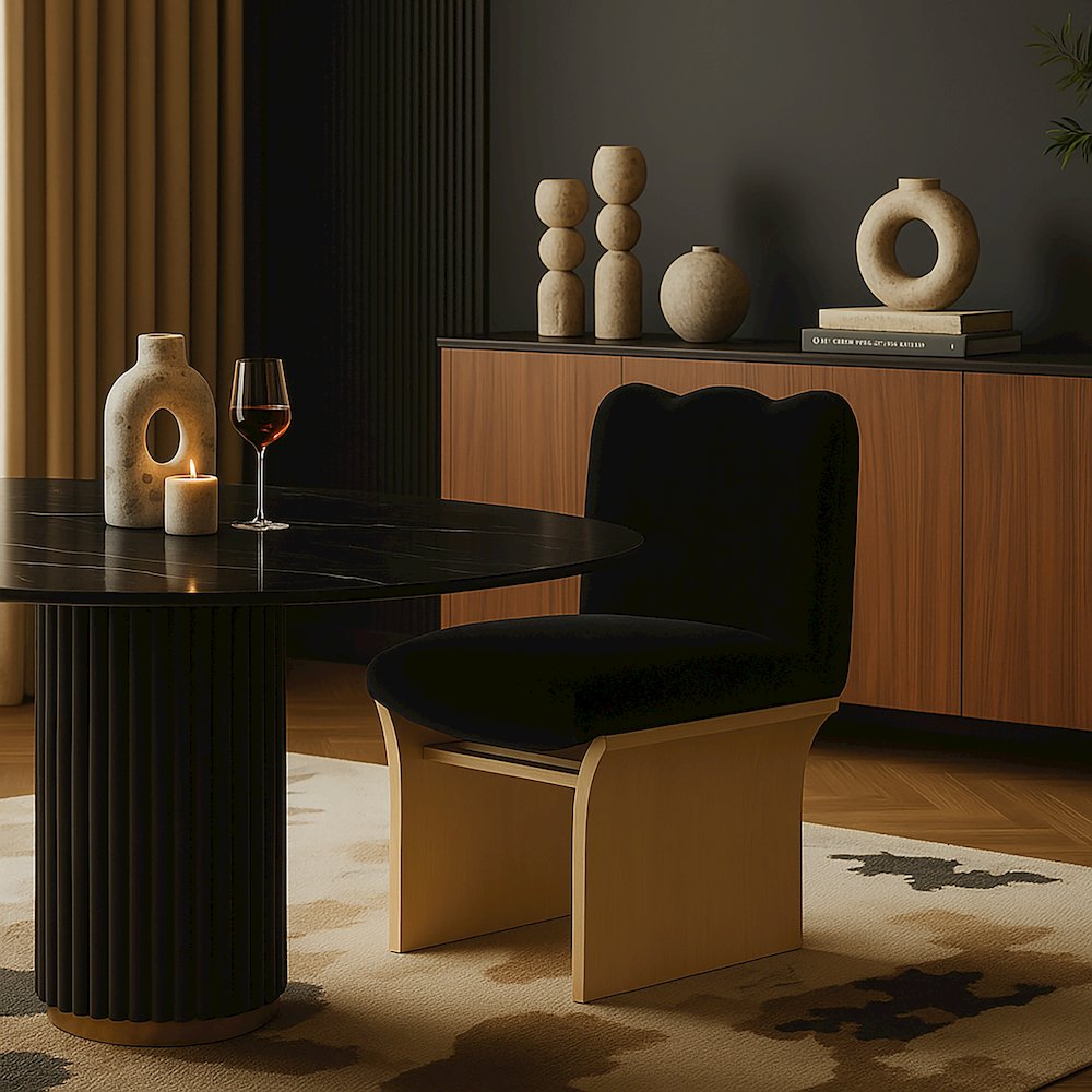 Shaw Black Chenille Fabric Upholstered Dining Chair. Picture 7