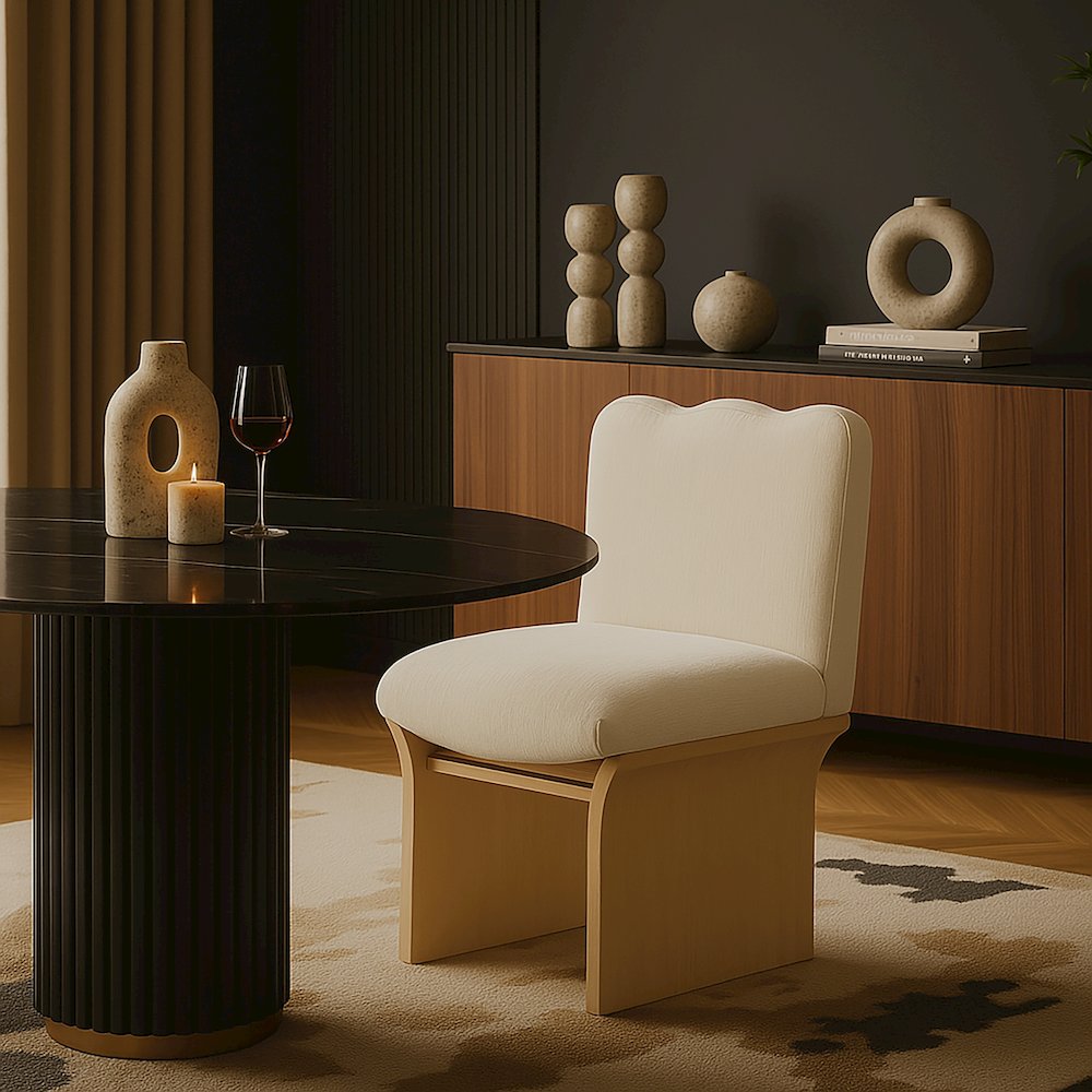 Shaw Cream Chenille Fabric Upholstered Dining Chair. Picture 7