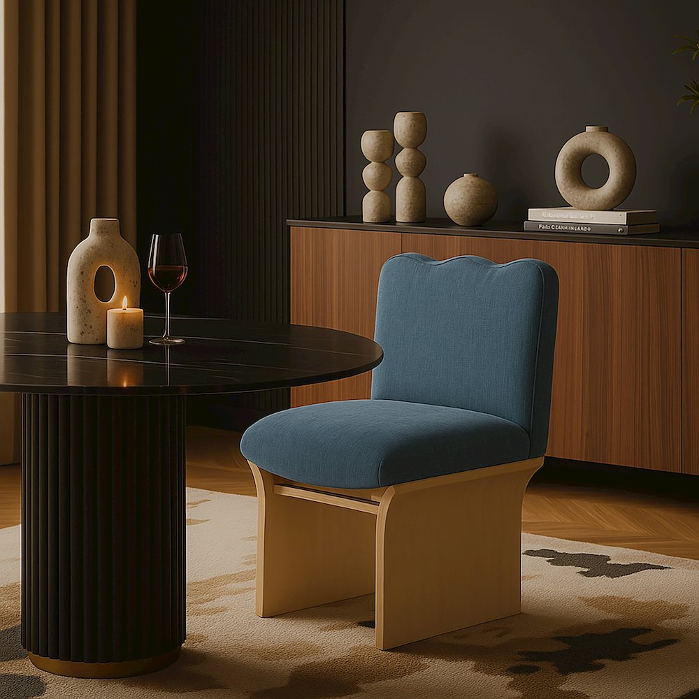 Shaw Light Blue Chenille Fabric Upholstered Dining Chair. Picture 7
