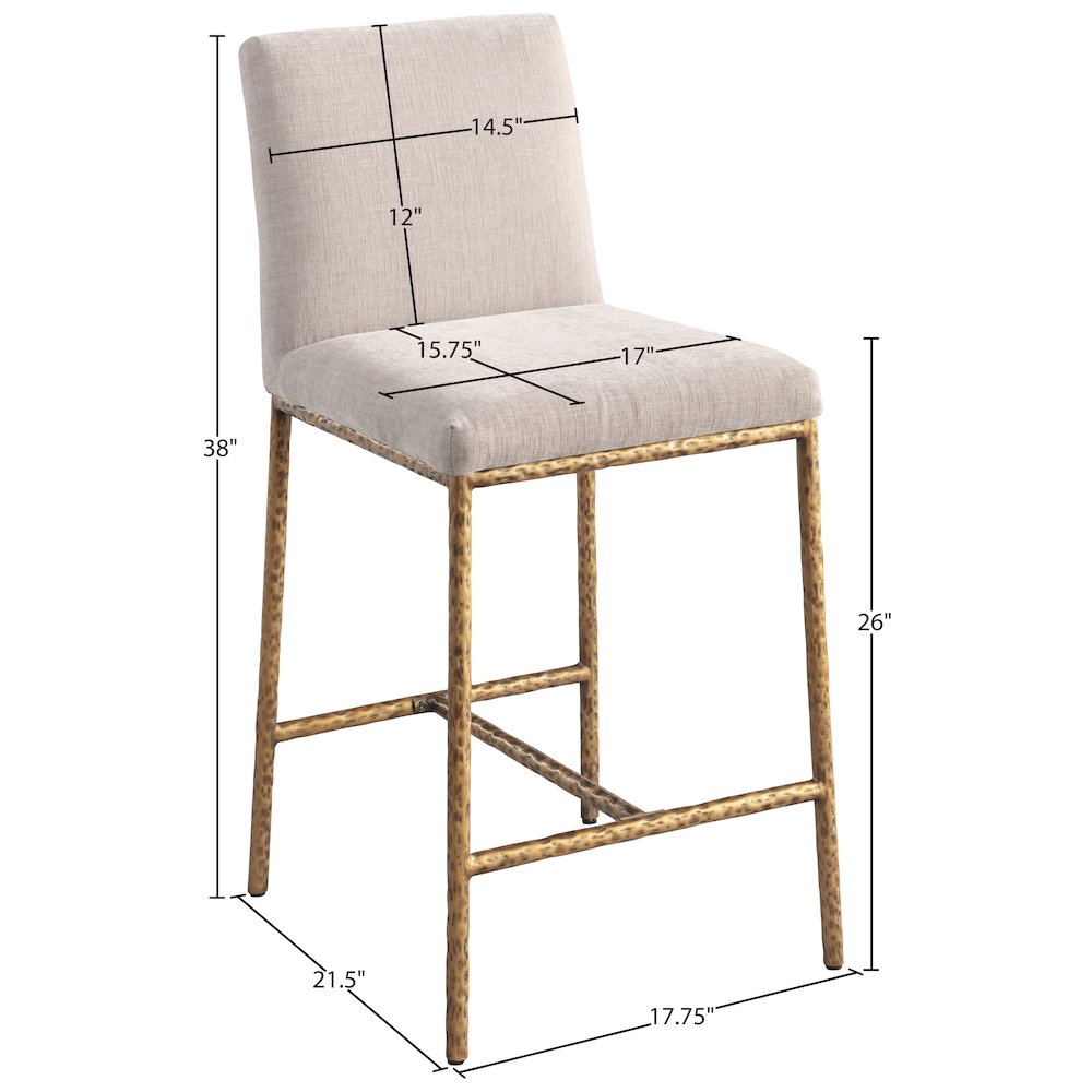 Reeves Beige Chenille Fabric Upholstered Counter Stool, Set of 2. Picture 9