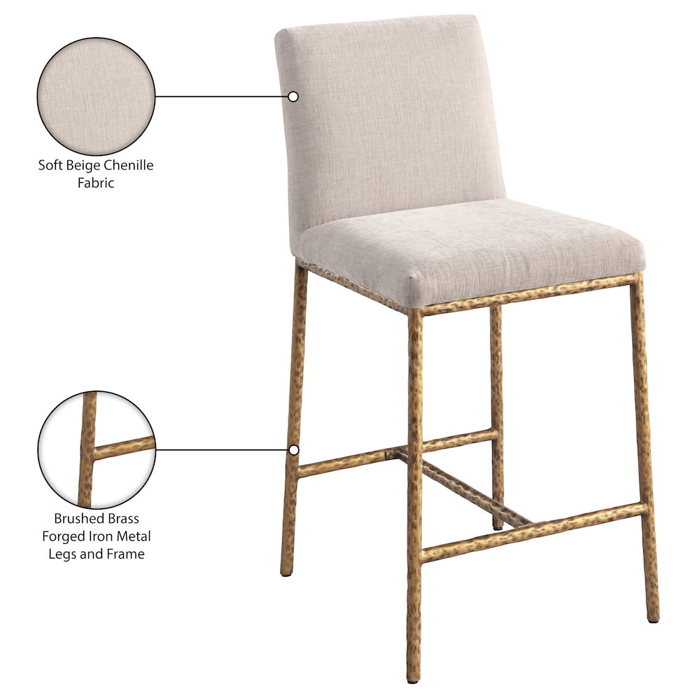 Reeves Beige Chenille Fabric Upholstered Counter Stool, Set of 2. Picture 10