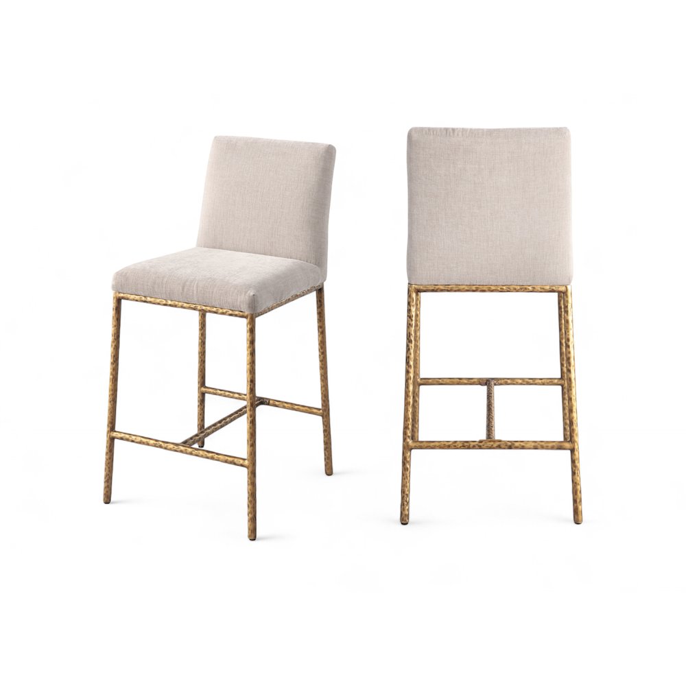 Reeves Beige Chenille Fabric Upholstered Counter Stool, Set of 2. Picture 1