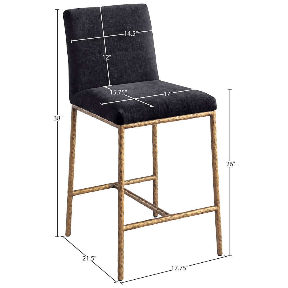 Reeves Black Chenille Fabric Upholstered Counter Stool, Set of 2. Picture 9