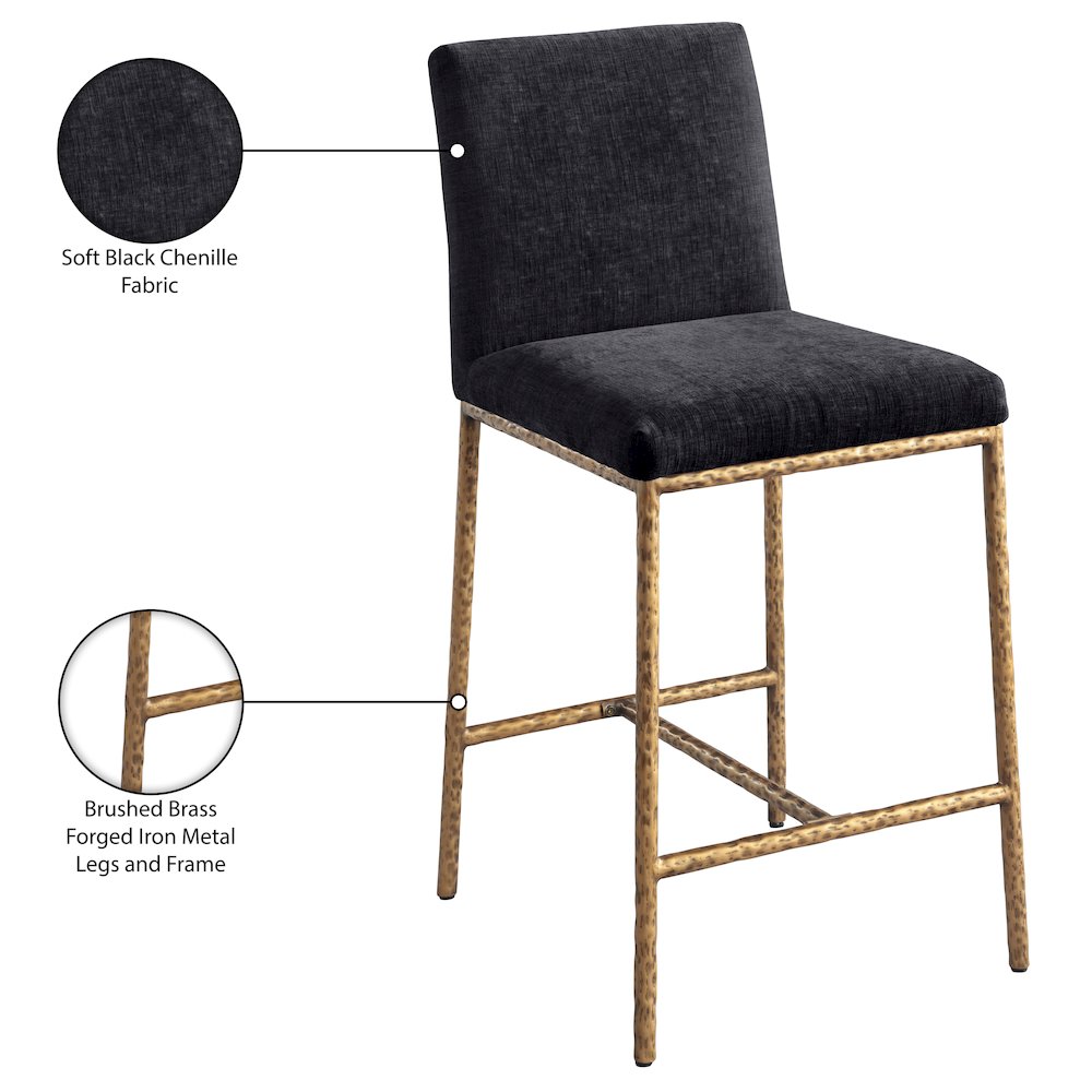 Reeves Black Chenille Fabric Upholstered Counter Stool, Set of 2. Picture 10