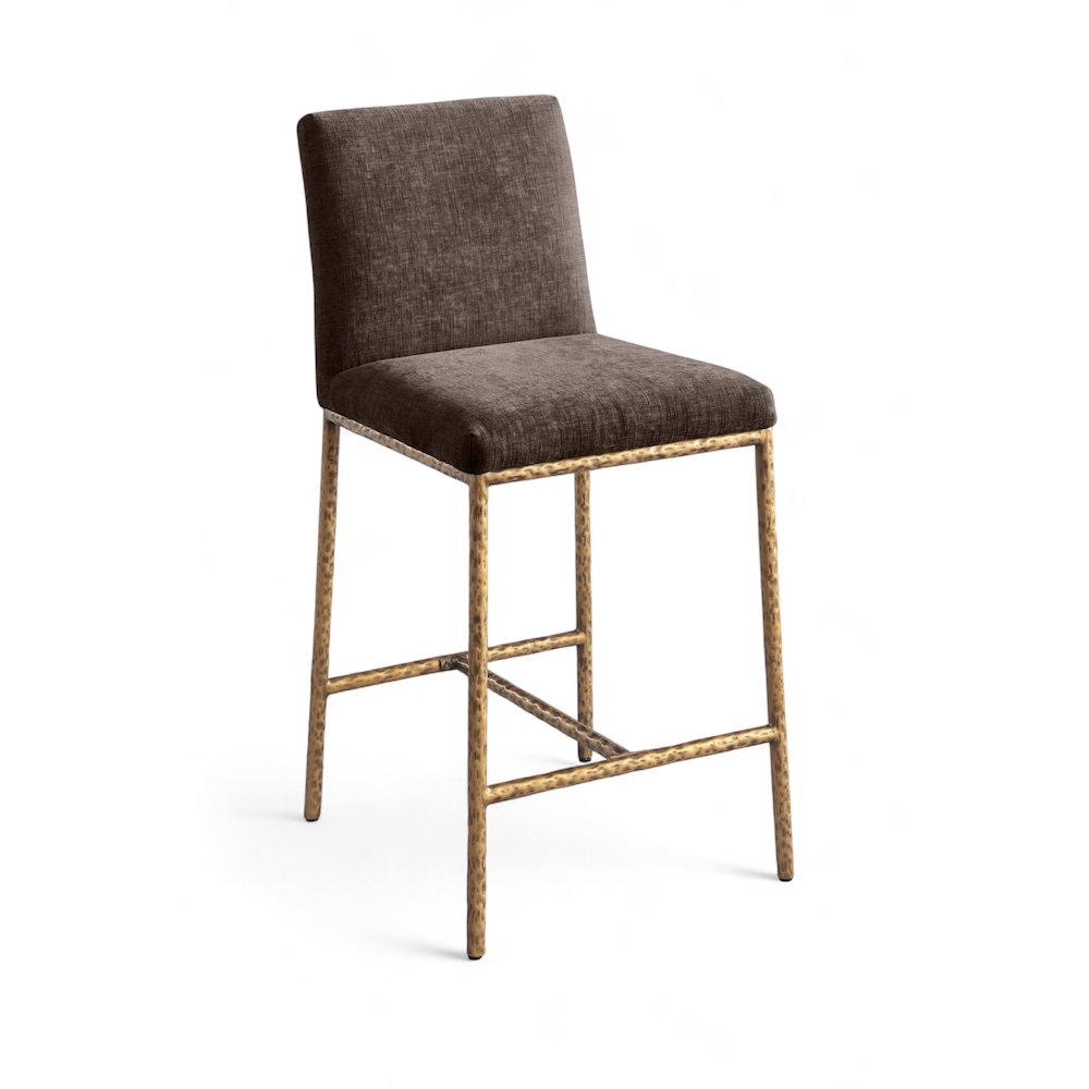Reeves Brown Chenille Fabric Upholstered Counter Stool, Set of 2. Picture 2
