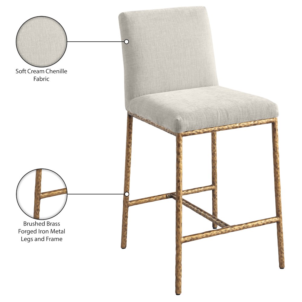 Reeves Cream Chenille Fabric Upholstered Counter Stool, Set of 2. Picture 10