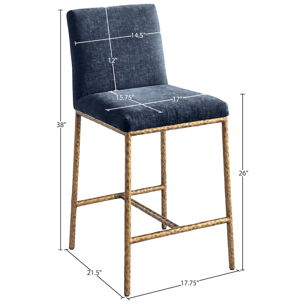 Reeves Navy Chenille Fabric Upholstered Counter Stool, Set of 2. Picture 9