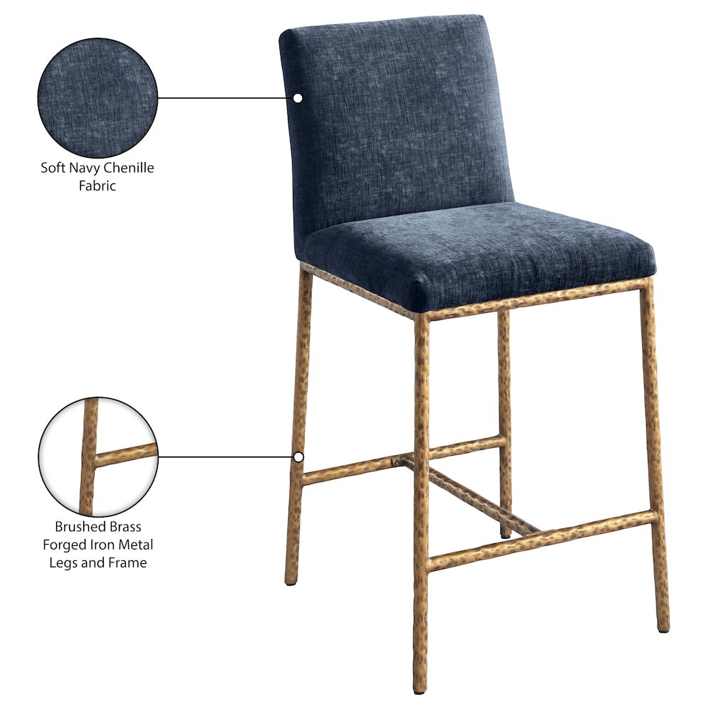Reeves Navy Chenille Fabric Upholstered Counter Stool, Set of 2. Picture 10
