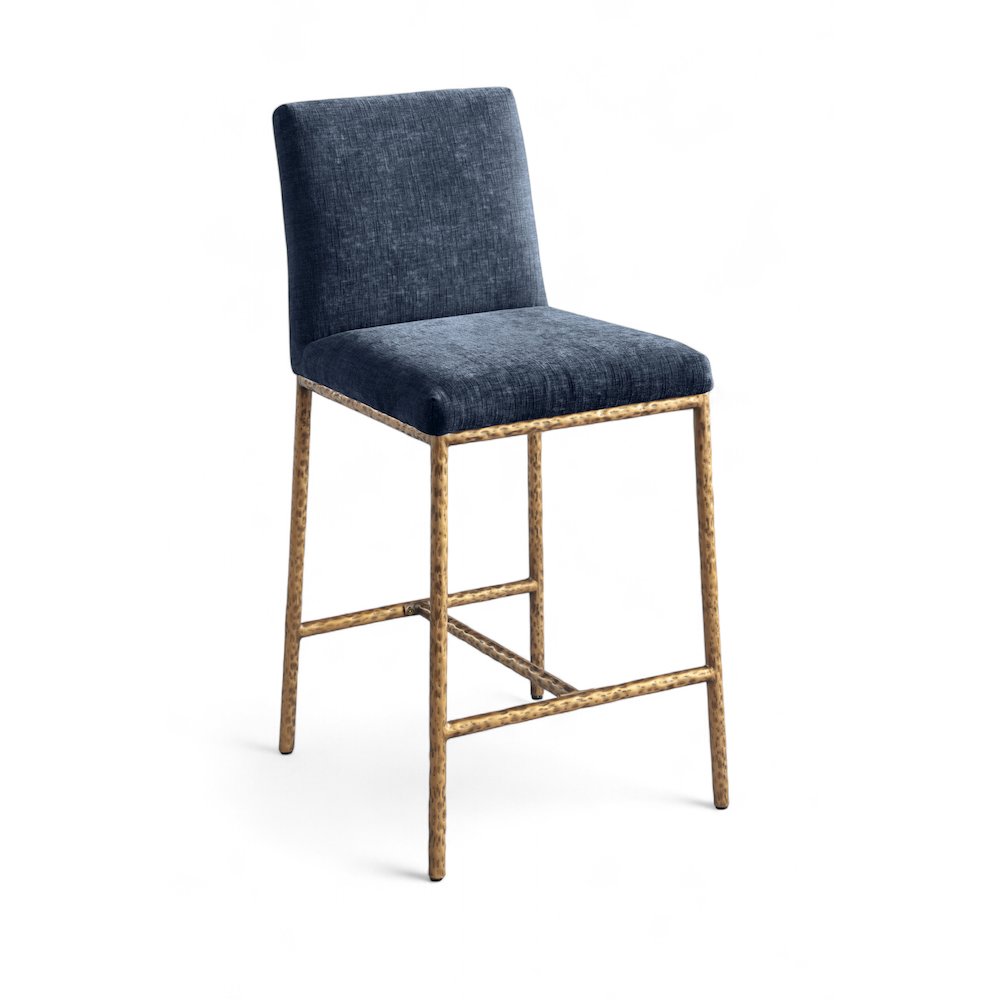 Reeves Navy Chenille Fabric Upholstered Counter Stool, Set of 2. Picture 2