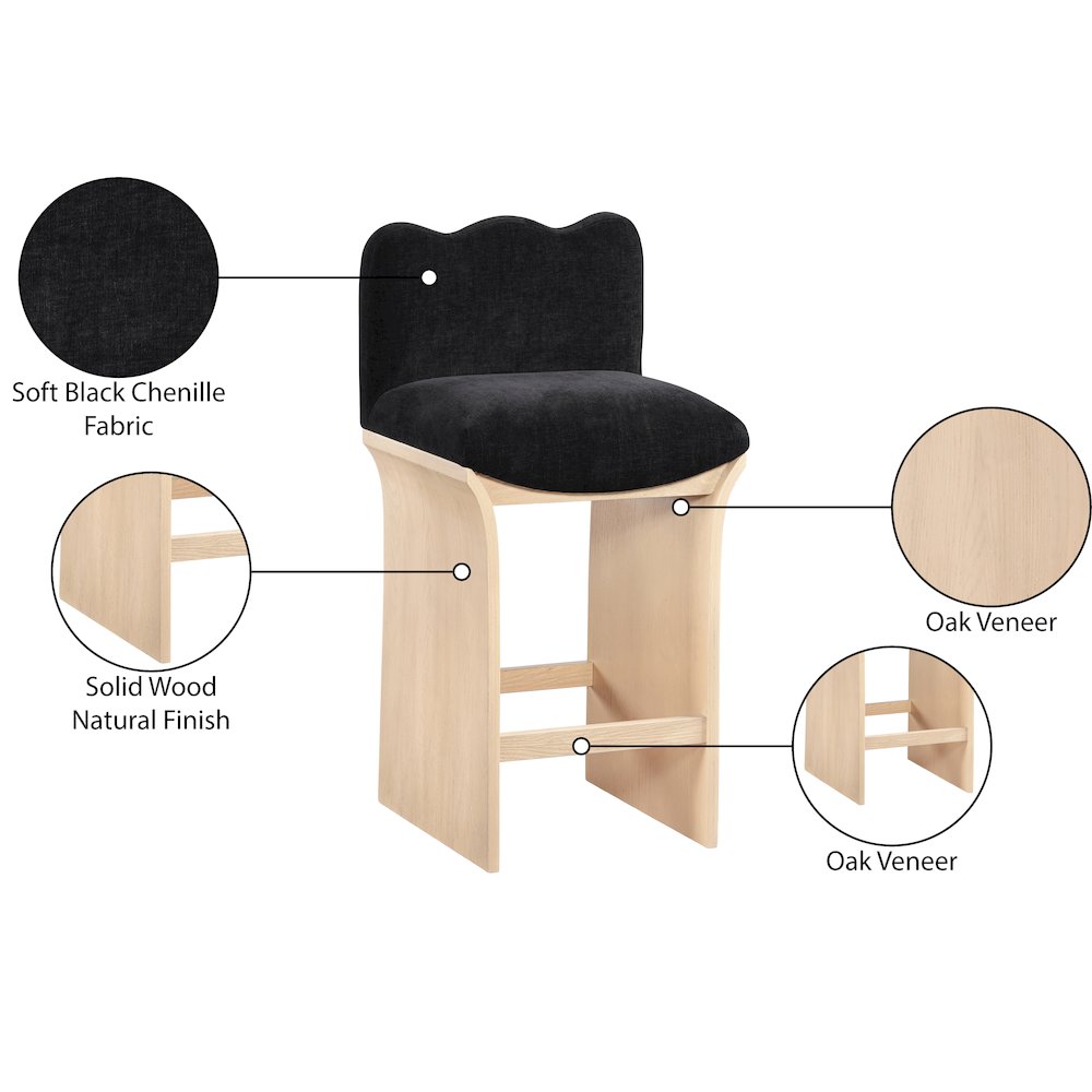 Shaw Black Chenille Fabric Upholstered Counter Stool. Picture 9