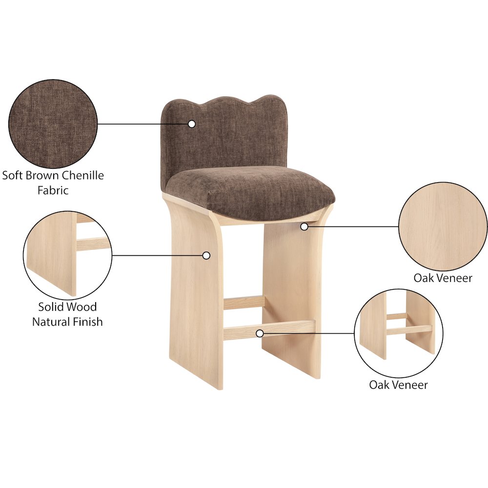 Shaw Brown Chenille Fabric Upholstered Counter Stool. Picture 9