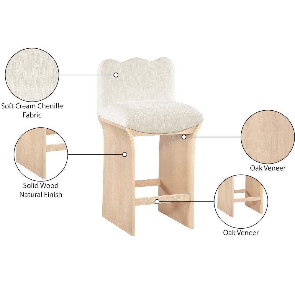 Shaw Cream Chenille Fabric Upholstered Counter Stool. Picture 9