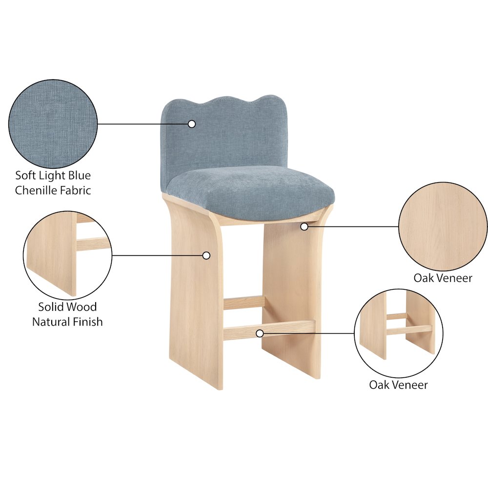 Shaw Light Blue Chenille Fabric Upholstered Counter Stool. Picture 9