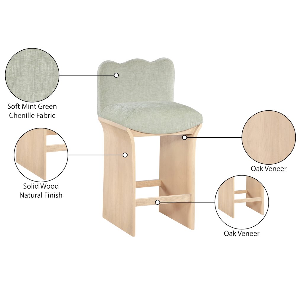Shaw Mint Chenille Fabric Upholstered Counter Stool. Picture 9