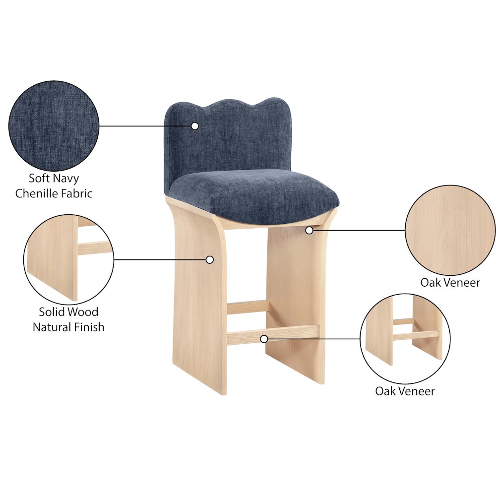 Shaw Navy Chenille Fabric Upholstered Counter Stool. Picture 9