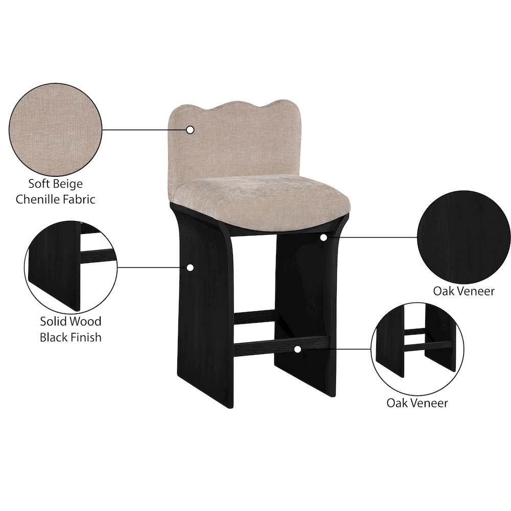 Shaw Beige Chenille Fabric Upholstered Counter Stool. Picture 9
