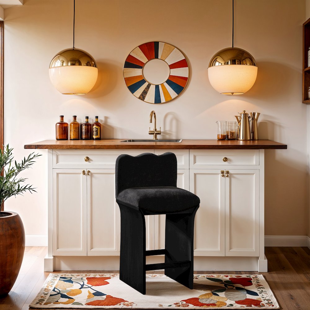 Shaw Black Chenille Fabric Upholstered Counter Stool. Picture 7