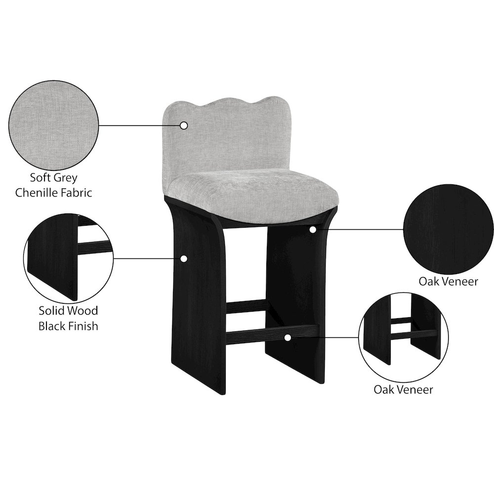 Shaw Grey Chenille Fabric Upholstered Counter Stool. Picture 9