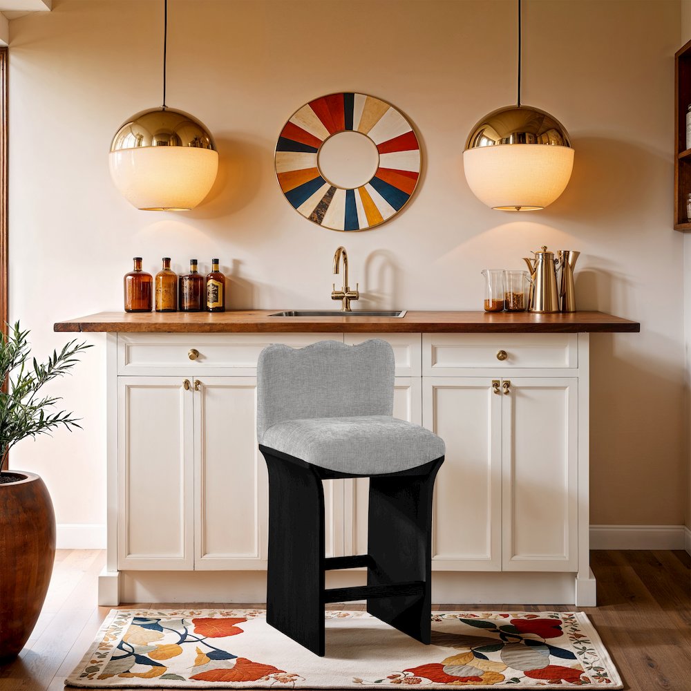 Shaw Grey Chenille Fabric Upholstered Counter Stool. Picture 7
