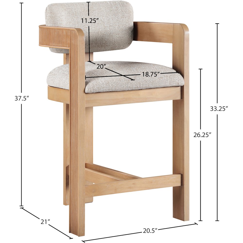 Sacha Beige Linen Textured Fabric Upholstered Counter Stool. Picture 9