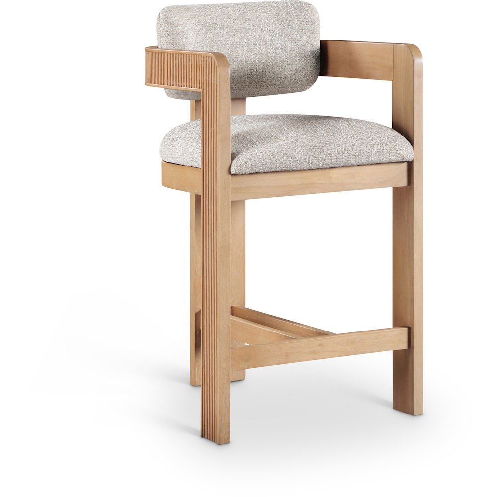 Sacha Beige Linen Textured Fabric Upholstered Counter Stool. Picture 1