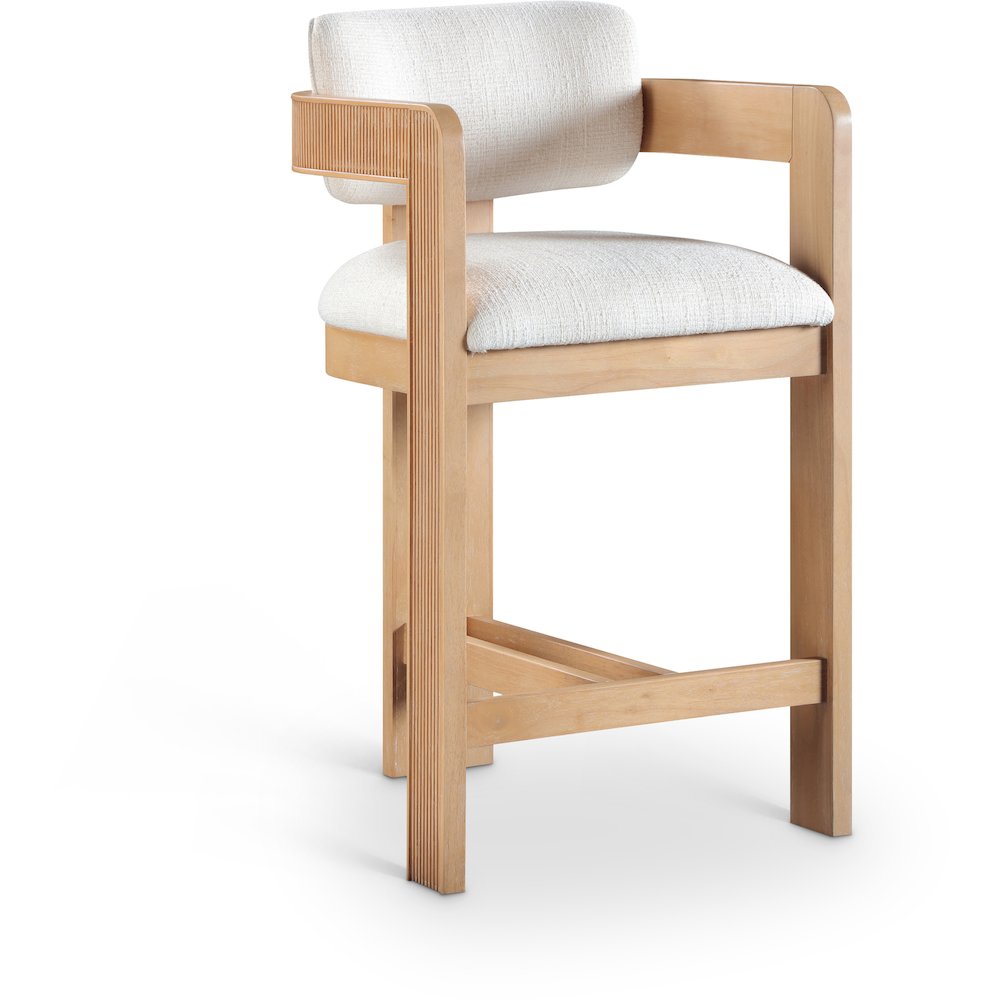 Sacha Cream Linen Textured Fabric Stool. Picture 1
