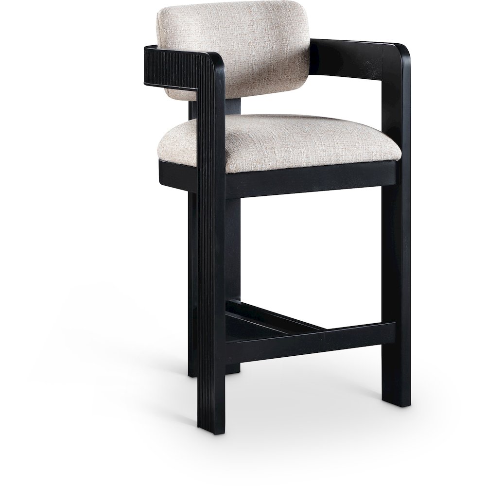 Sacha Beige Linen Textured Fabric Stool. Picture 1