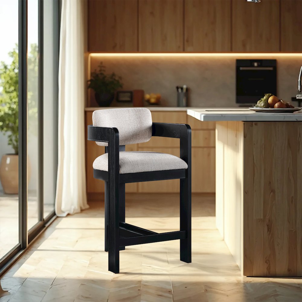 Sacha Beige Linen Textured Fabric Stool. Picture 2