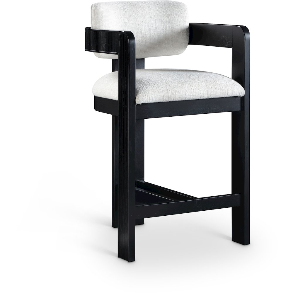 Sacha Cream Linen Textured Fabric Stool. Picture 1