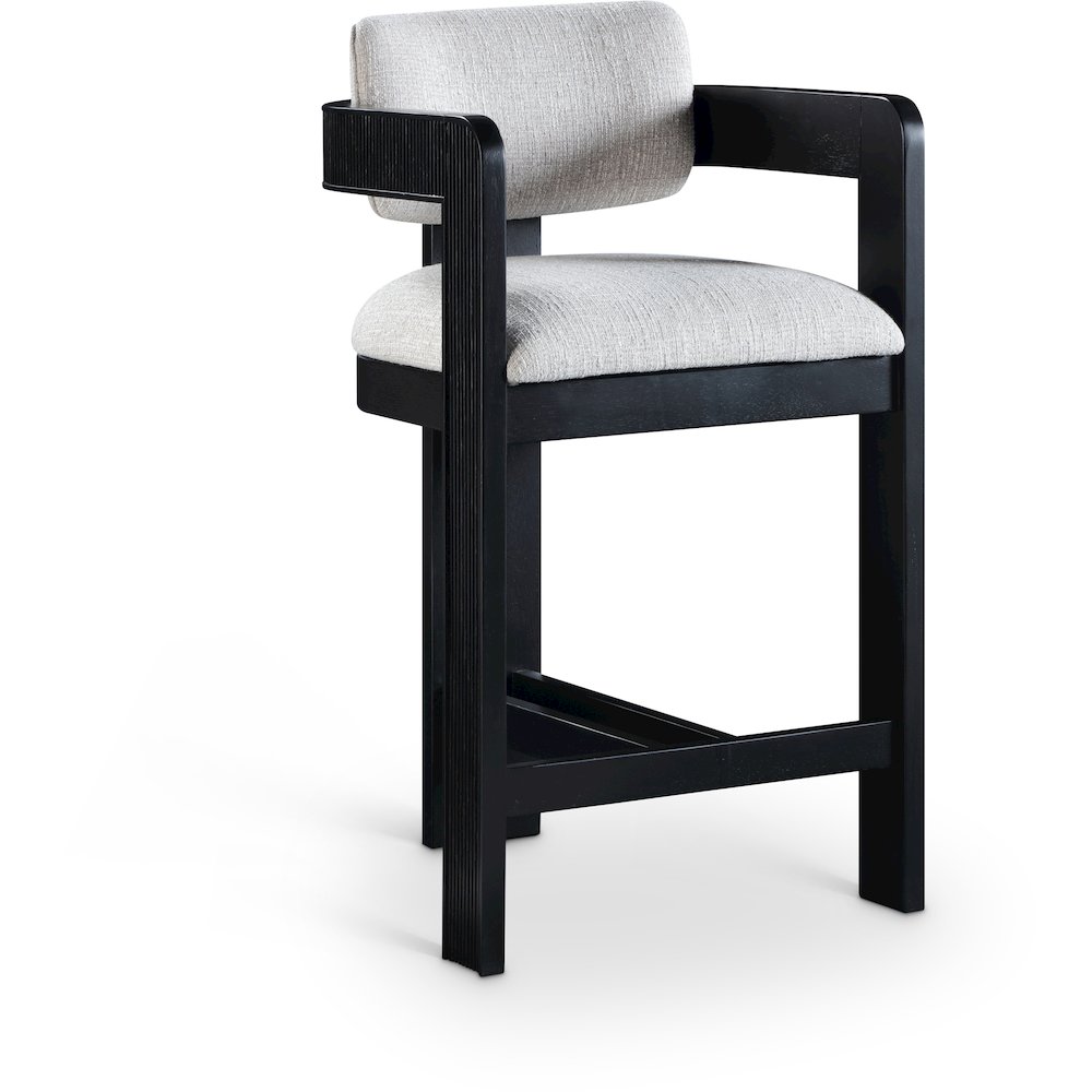 Sacha Grey Linen Textured Fabric Stool. Picture 1