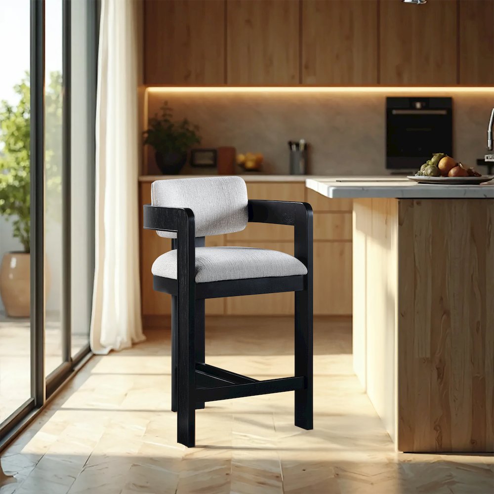 Sacha Grey Linen Textured Fabric Stool. Picture 2