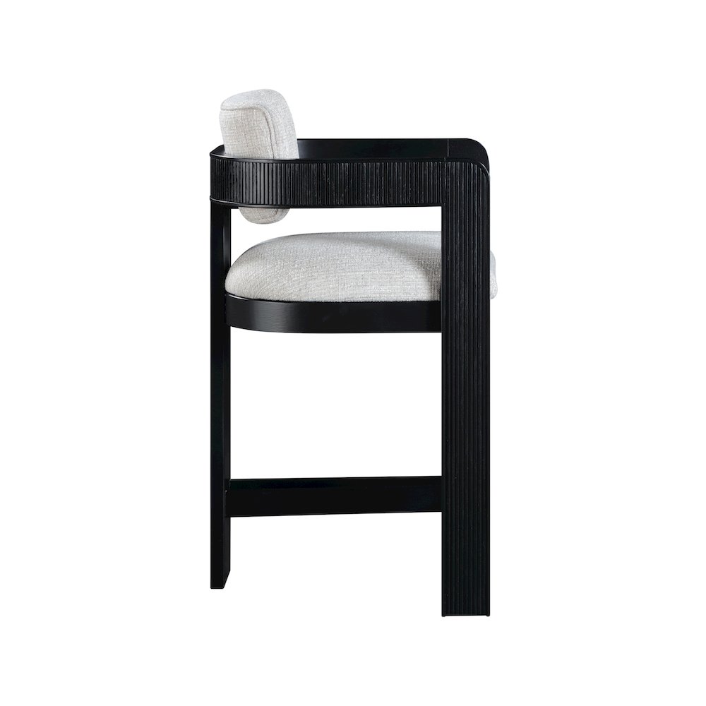 Sacha Grey Linen Textured Fabric Stool. Picture 4