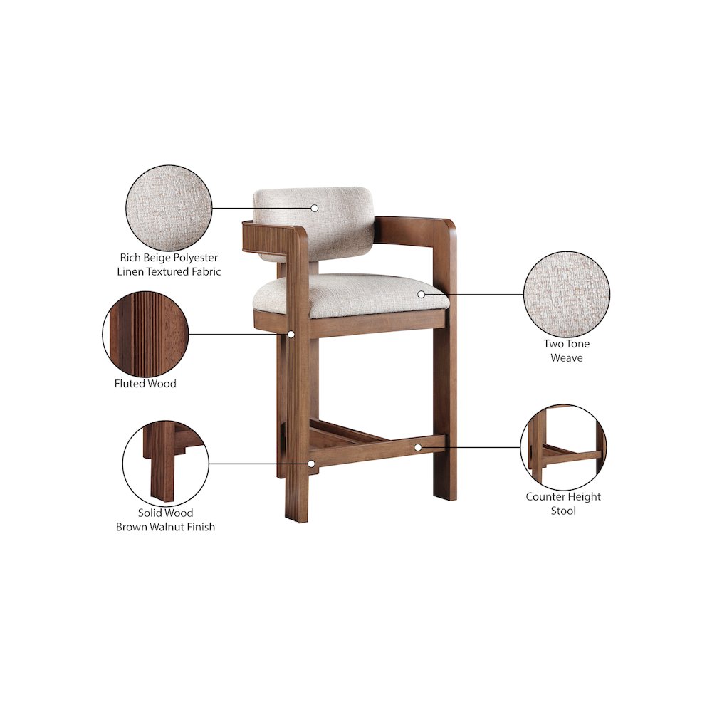 Sacha Beige Linen Textured Fabric Stool. Picture 9