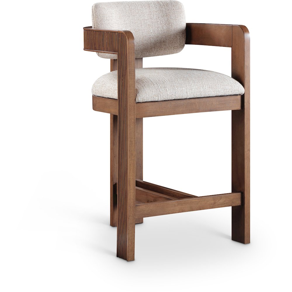 Sacha Beige Linen Textured Fabric Stool. Picture 1