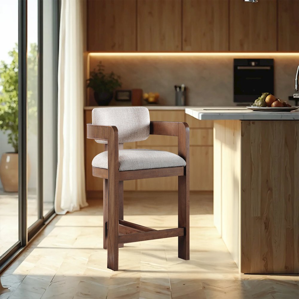 Sacha Beige Linen Textured Fabric Stool. Picture 2