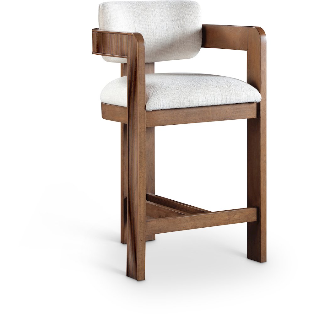 Sacha Cream Linen Textured Fabric Stool. Picture 1