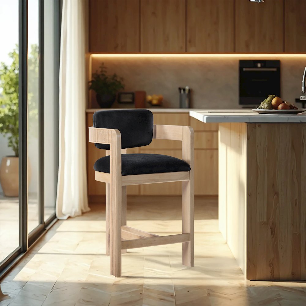Sacha Black Velvet Stool. Picture 2