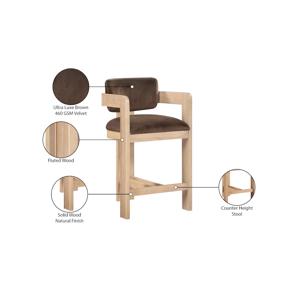Sacha Brown Velvet Stool. Picture 9