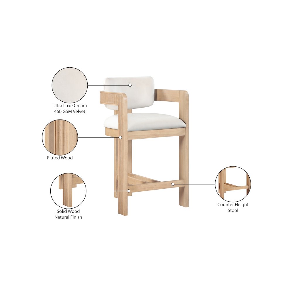 Sacha Cream Velvet Stool. Picture 9