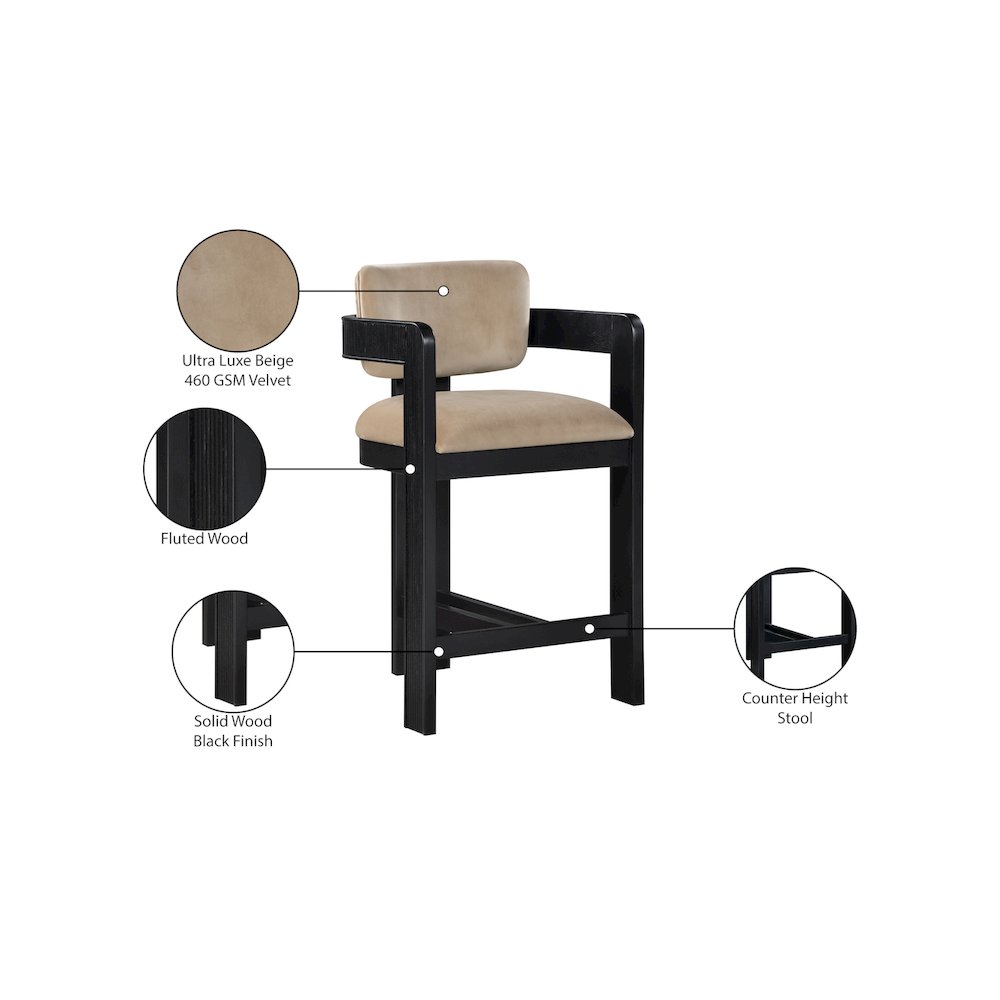 Sacha Beige Velvet Stool. Picture 9
