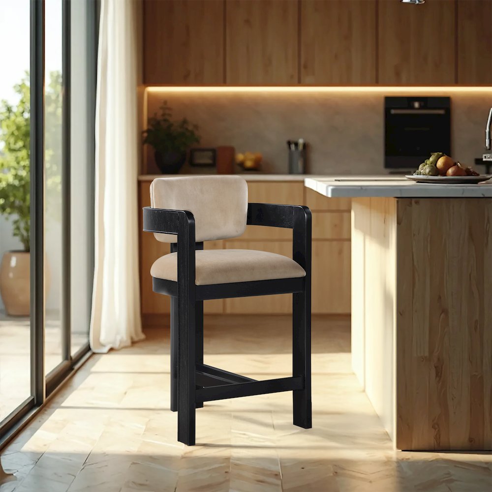 Sacha Beige Velvet Stool. Picture 2