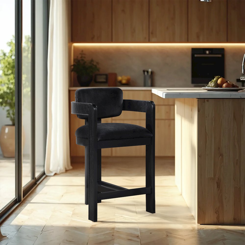 Sacha Black Velvet Stool. Picture 2