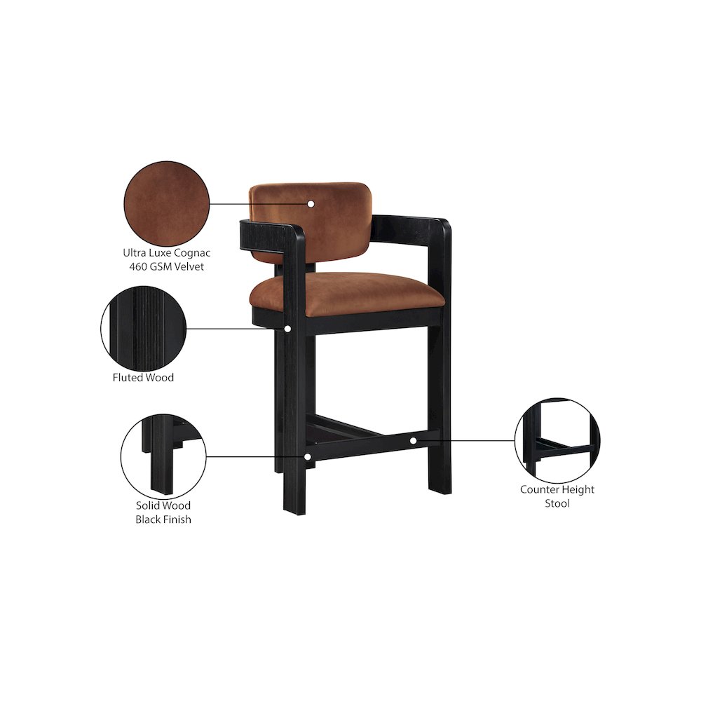 Sacha Cognac Velvet Stool. Picture 9
