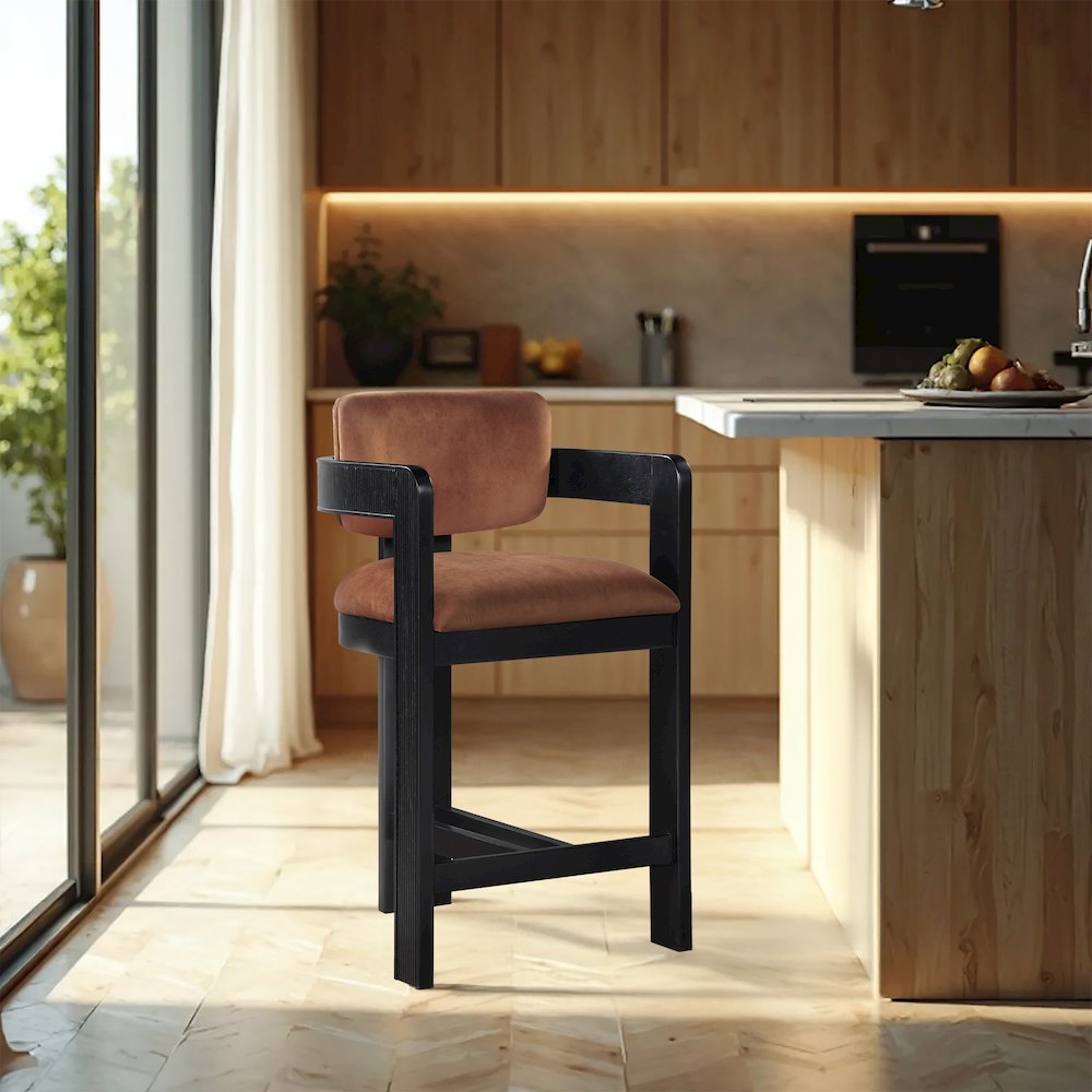 Sacha Cognac Velvet Stool. Picture 2