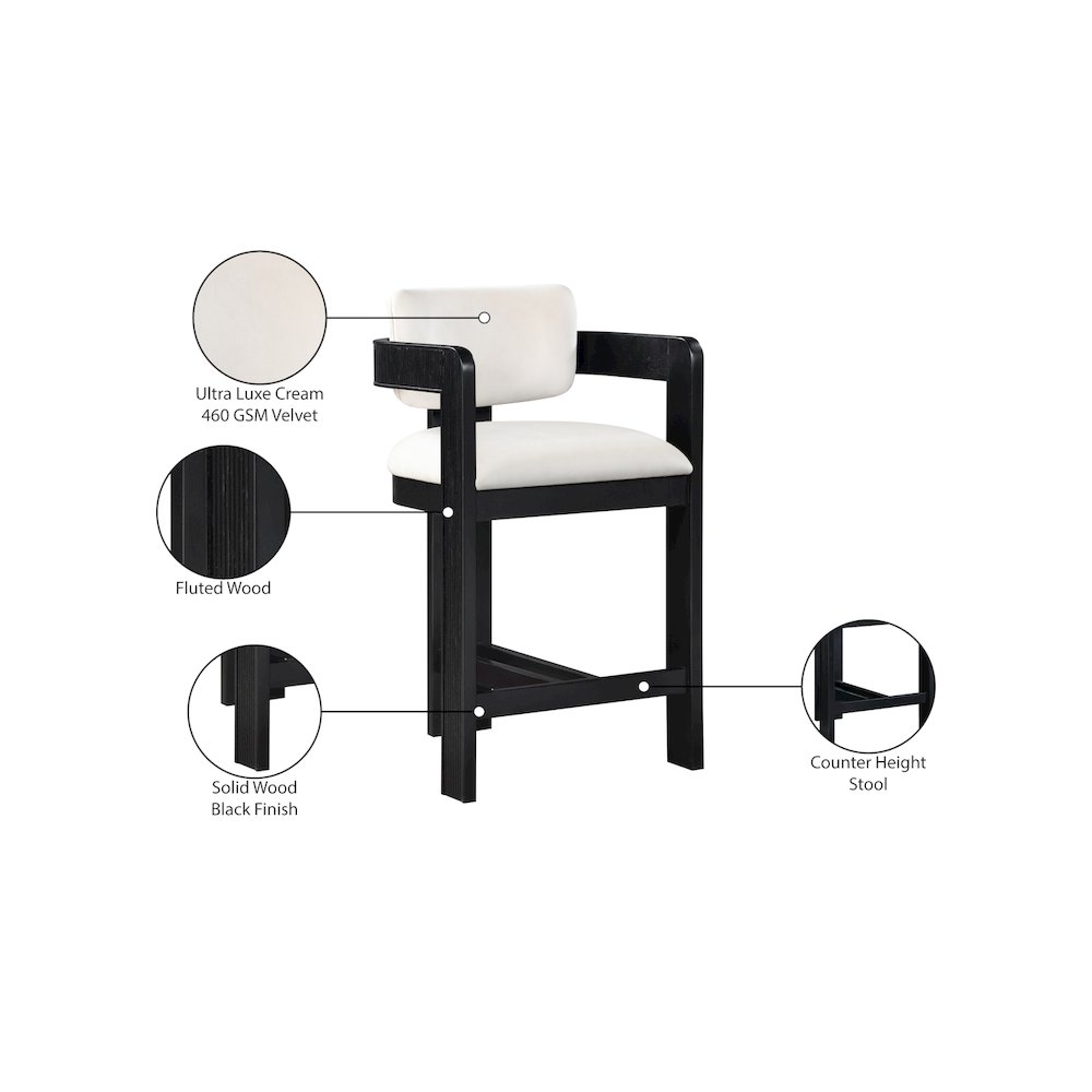 Sacha Cream Velvet Stool. Picture 9