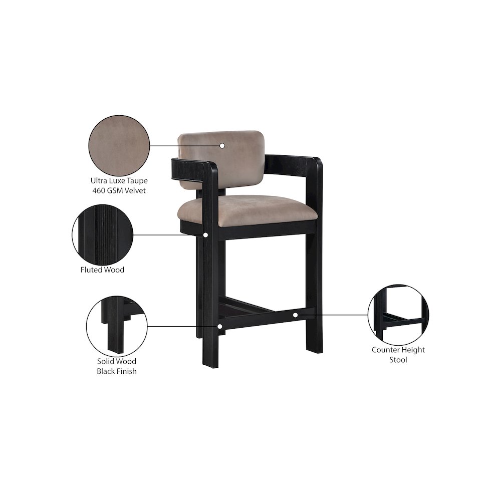 Sacha Taupe Velvet Stool. Picture 9