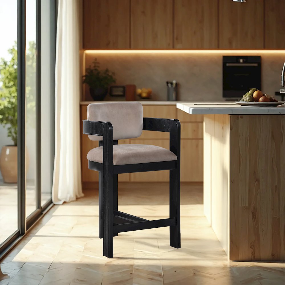 Sacha Taupe Velvet Stool. Picture 2