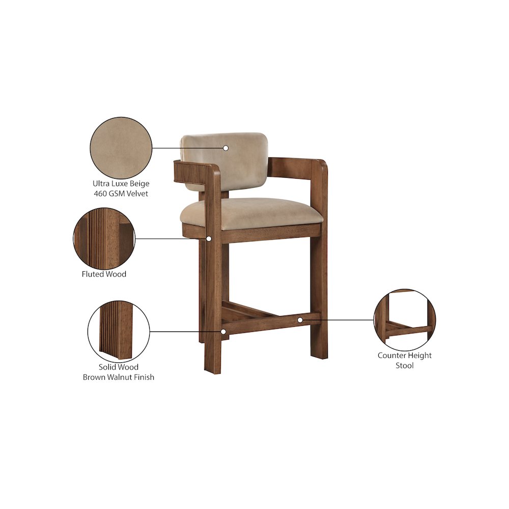 Sacha Beige Velvet Stool. Picture 9