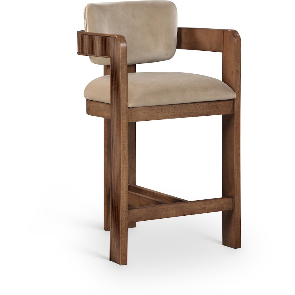 Sacha Beige Velvet Stool. Picture 1